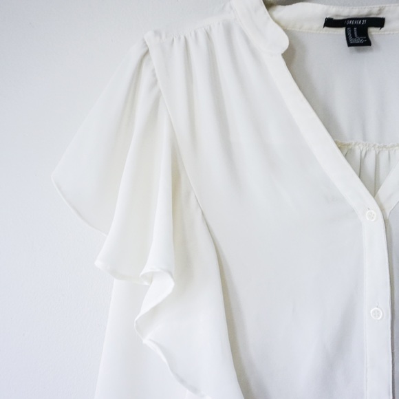 White Flutter Sleeve Button Down Blouse - Picture 2 of 6